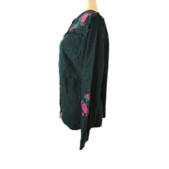 Monsoon Women's Long Sleeves Forest Green Embroidered Top Corduroy sz Medium - Picture 6 of 9